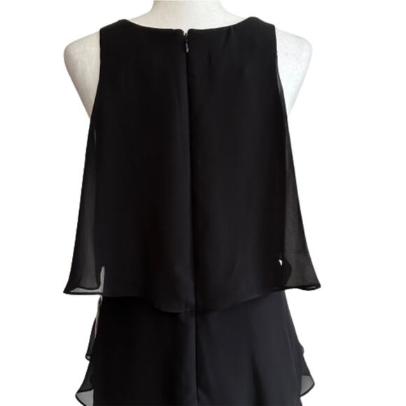 SLNY Dress Black Chiffon Beaded Neck Sleeveless Tiered Ruffle Cocktail 10 NEW - Picture 5 of 12